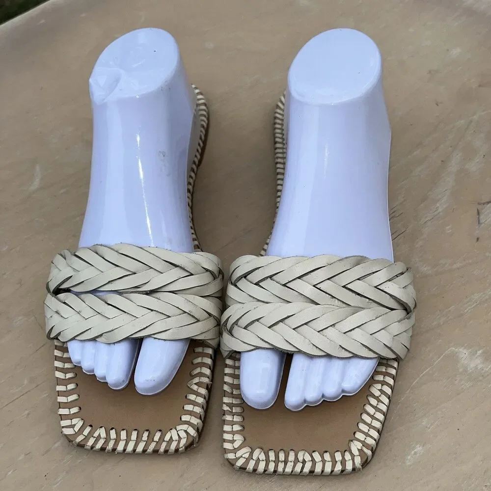 Zara Womens Leather Cow Leather Flat Braided/Woven Square Sandals Size 41 (10) - Picture 2 of 7